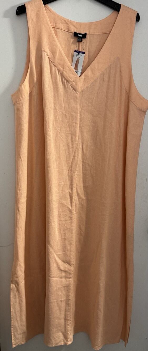 DKNY Women’s Linen Blend Tank Maxi Dress Side Slits Flamingo Size XXL